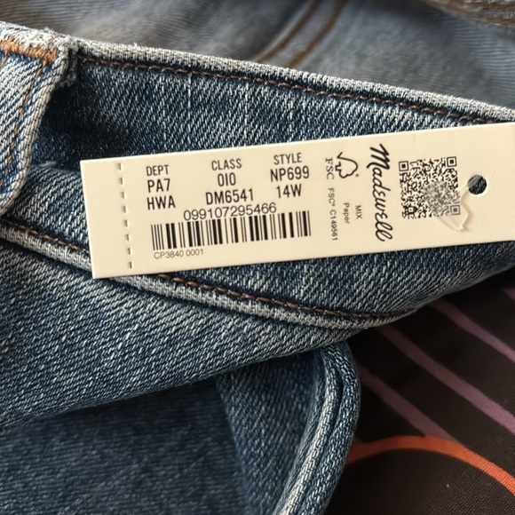 Madewell Curvy Stovepipe jeans 👖 size 14W NWT - Picture 6 of 6
